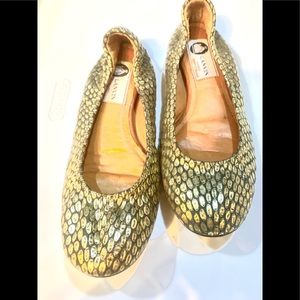 LANVIN GOLD/BLACK BALLERINA FLATS SZ 35 1/2